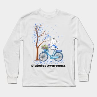 Diabetes awareness Elephant Riding Bicycle Blue Ribbon Diabetes Gifts Long Sleeve T-Shirt